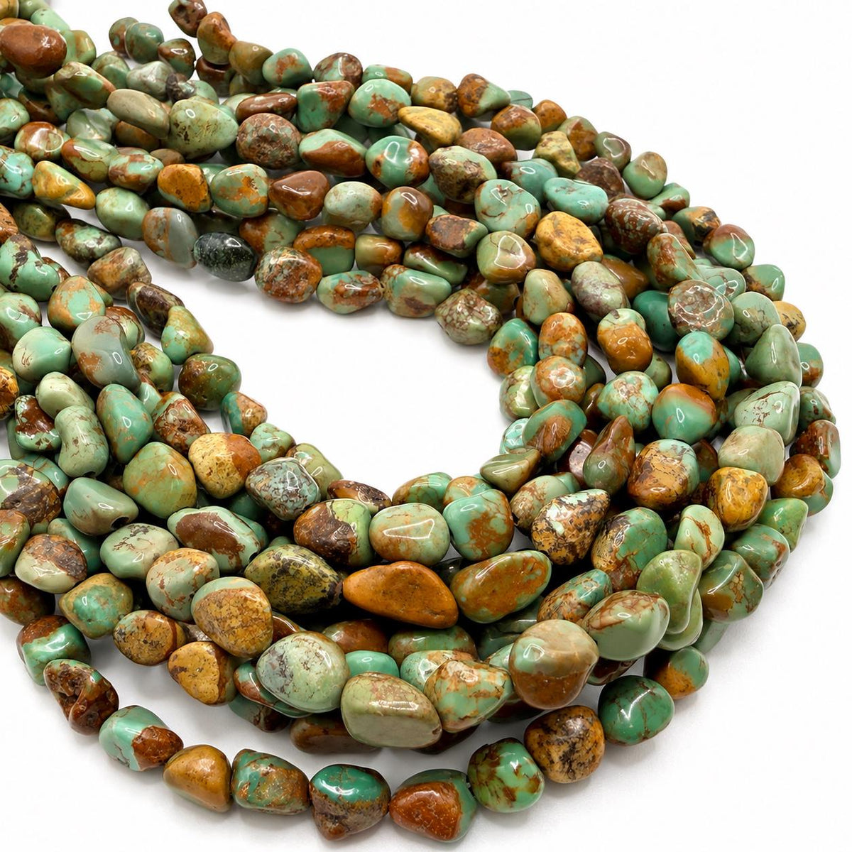 Multicolor Huibei Turquoise Beads - Earthy Green with Matrix - Never Dyed or Color Enhancement - Freeform Pebble Nugget Approx. 6-8mm #A118