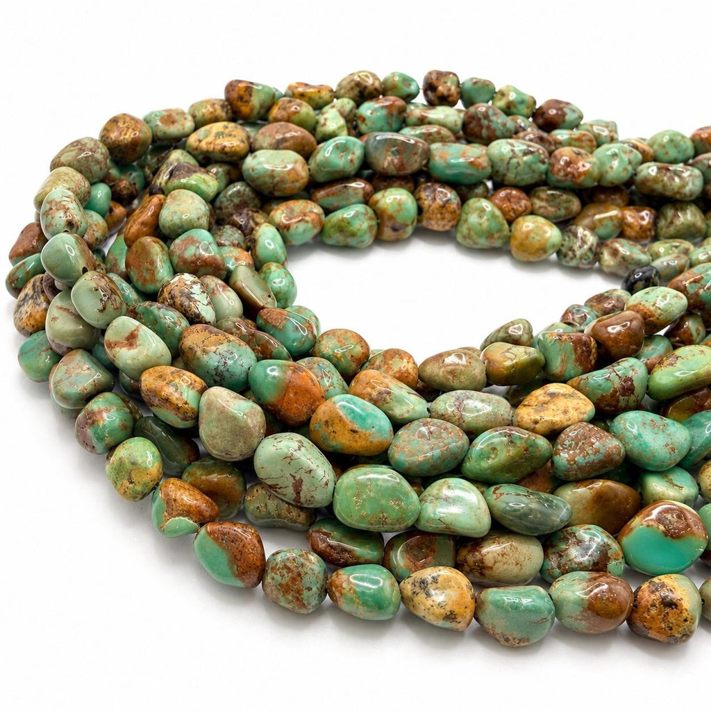 Multicolor Huibei Turquoise Beads - Earthy Green with Matrix - Never Dyed or Color Enhancement - Freeform Pebble Nugget Approx. 6-8mm #A118