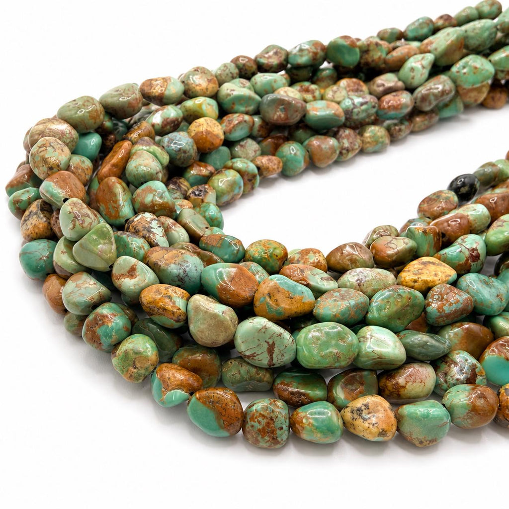 Multicolor Huibei Turquoise Beads - Earthy Green with Matrix - Never Dyed or Color Enhancement - Freeform Pebble Nugget Approx. 6-8mm #A118