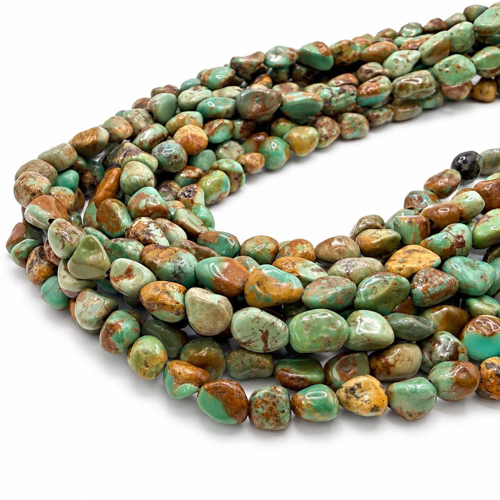 Multicolor Huibei Turquoise Beads - Earthy Green with Matrix - Never Dyed or Color Enhancement - Freeform Pebble Nugget Approx. 6-8mm #A118