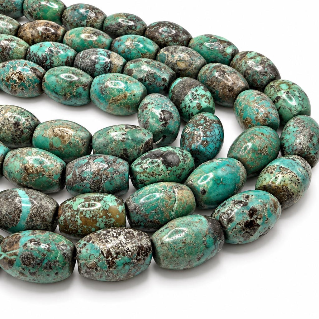Rare Natural Turquoise Beads - Earthy Blue with Matrix - Never Dyed or Color Enhancement - Smooth Barrel 15X20mm #A121