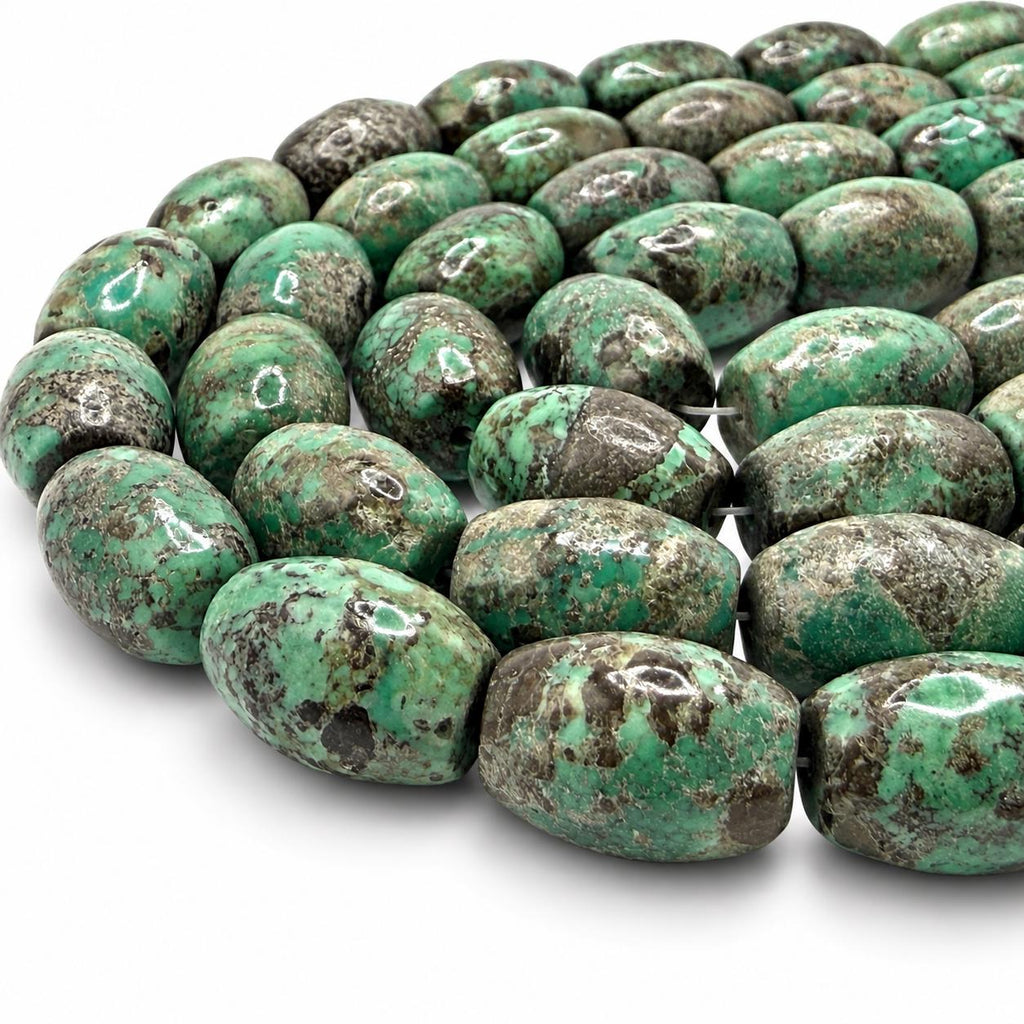 Rare Natural Turquoise Beads - Earthy Blue with Matrix - Never Dyed or Color Enhancement - Smooth Barrel 15X20mm #A121