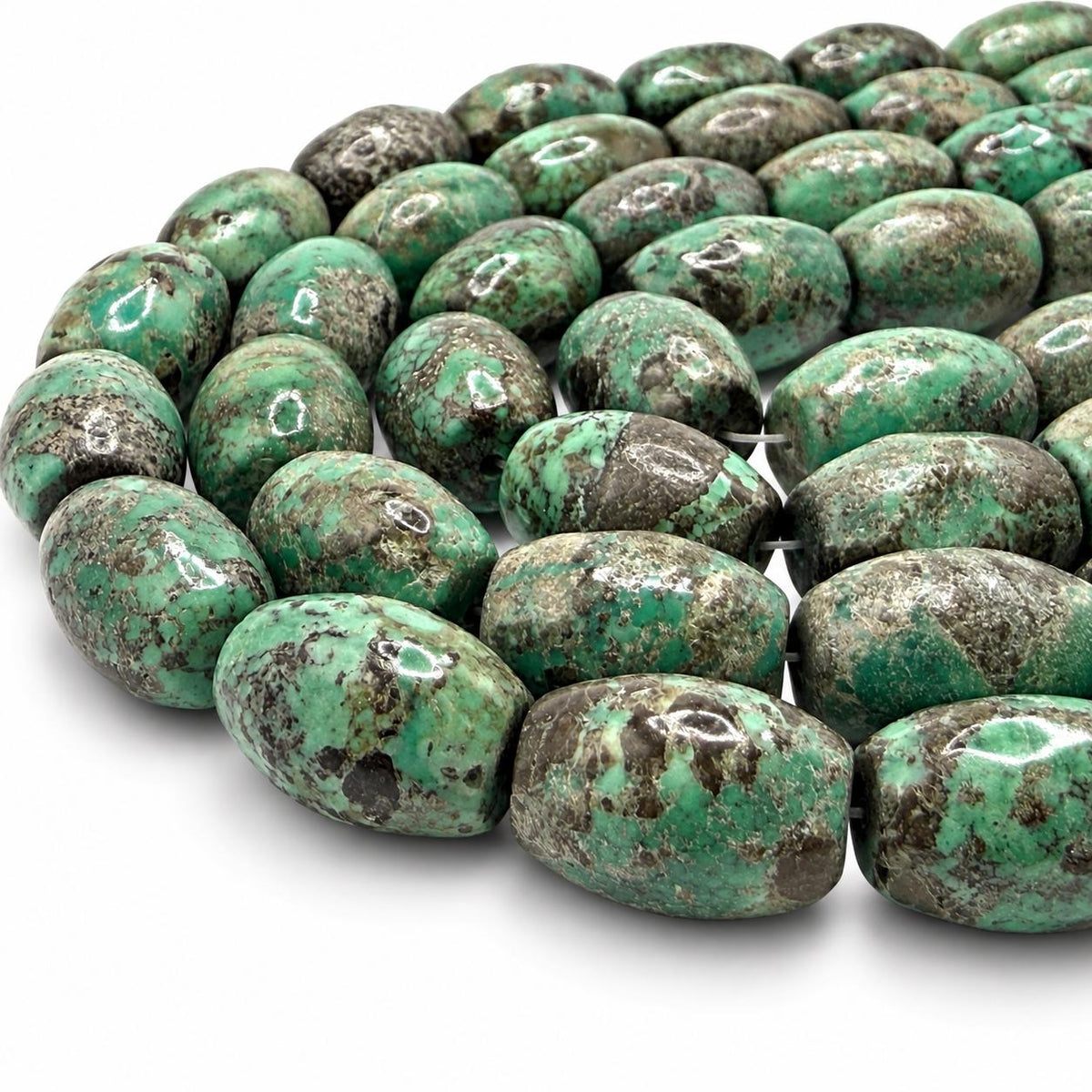 Rare Natural Turquoise Beads - Earthy Blue with Matrix - Never Dyed or Color Enhancement - Smooth Barrel 15X20mm #A121