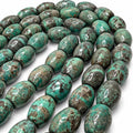 Rare Natural Turquoise Beads - Earthy Blue with Matrix - Never Dyed or Color Enhancement - Smooth Barrel 15X20mm #A121