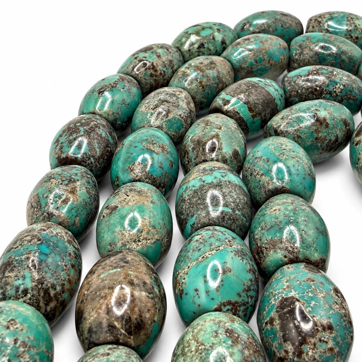 Rare Natural Turquoise Beads - Earthy Blue with Matrix - Never Dyed or Color Enhancement - Smooth Barrel 15X20mm #A121
