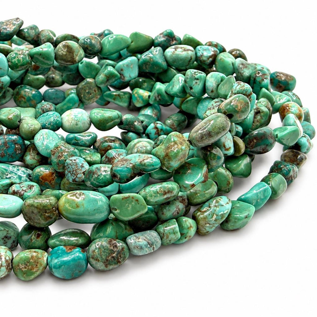 Natural Huibei Turquoise Beads - Earthy Green & Blue - Never Dyed or Color Enhancement - Freeform Pebble Nugget Approx. 4-5mm #A123