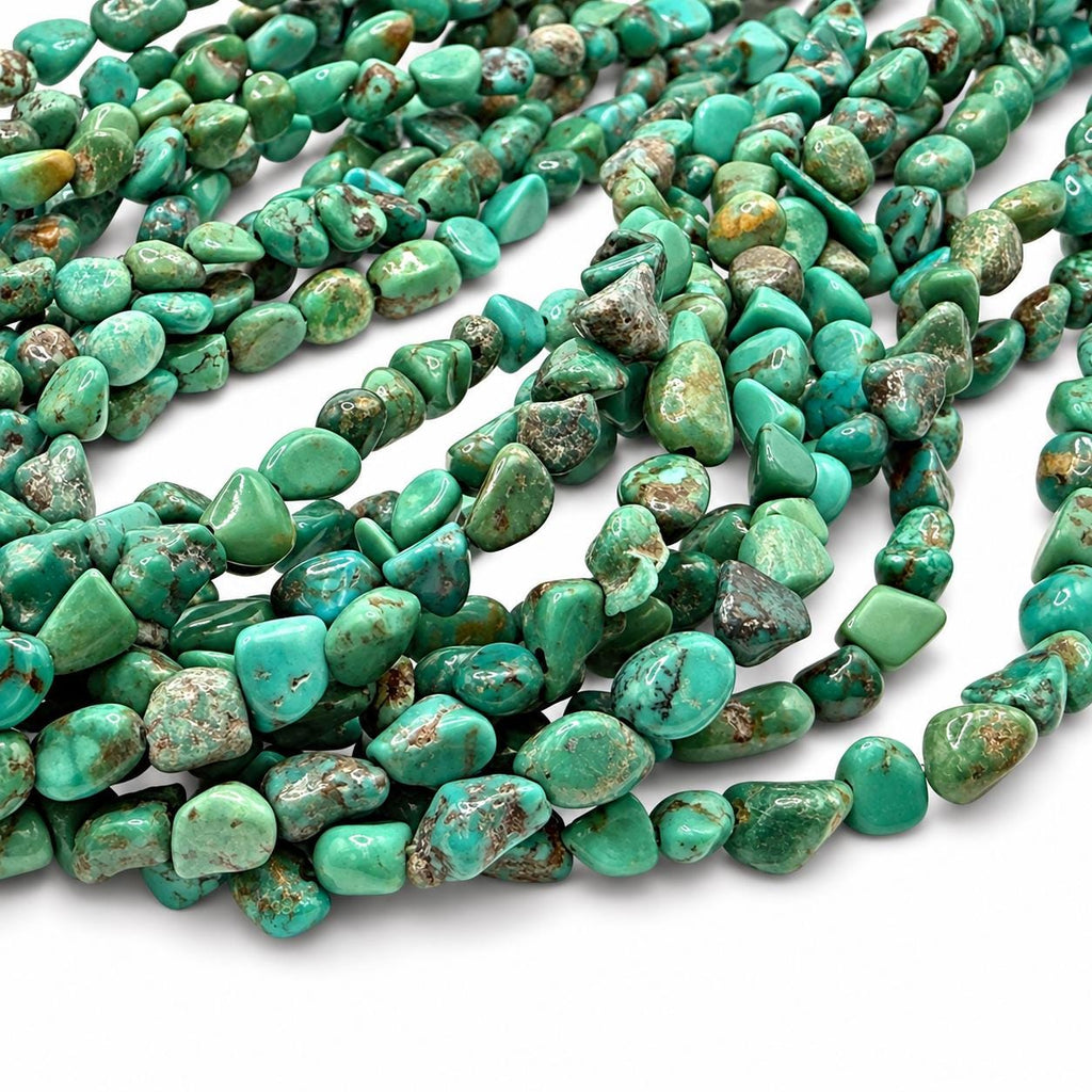 Natural Huibei Turquoise Beads - Earthy Green & Blue - Never Dyed or Color Enhancement - Freeform Pebble Nugget Approx. 4-5mm #A123