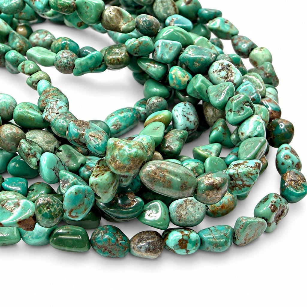 Natural Huibei Turquoise Beads - Earthy Green & Blue - Never Dyed or Color Enhancement - Freeform Pebble Nugget Approx. 4-5mm #A123