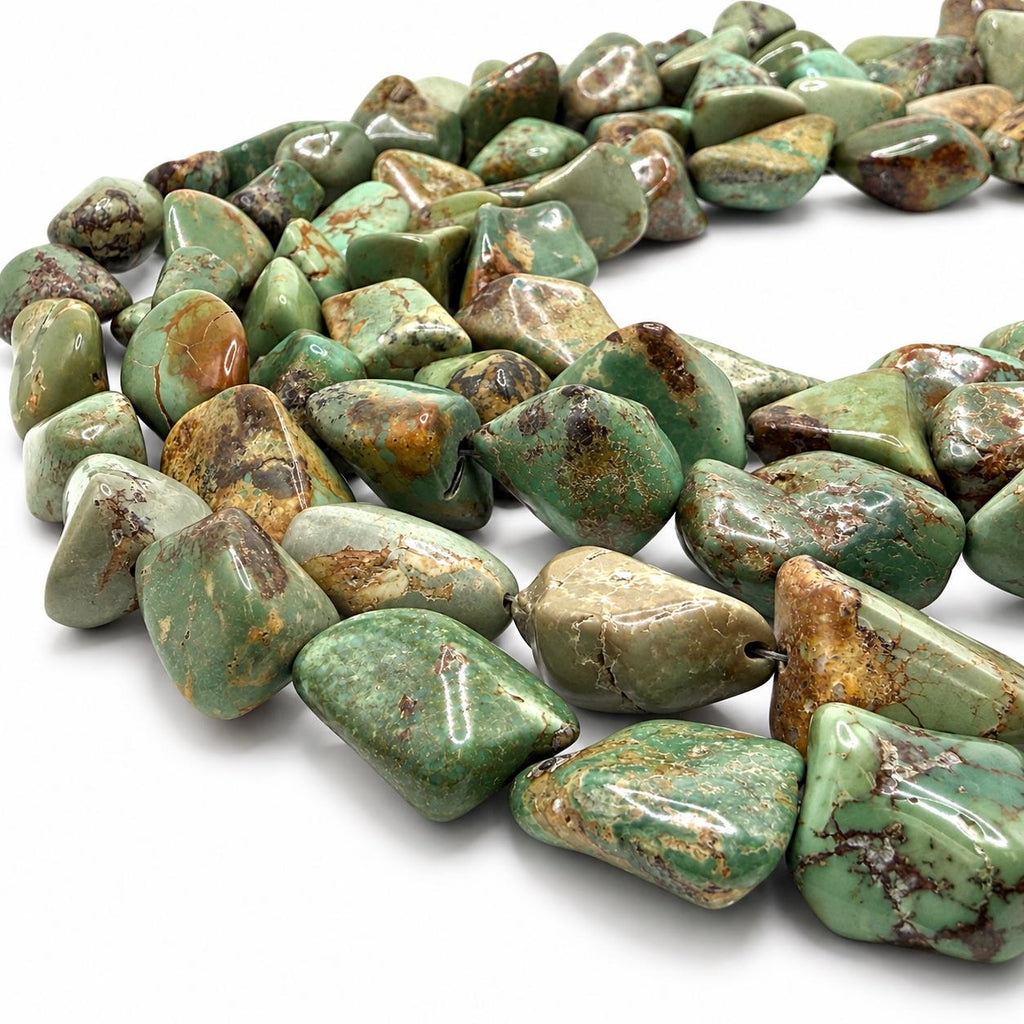 Multicolor Huibei Turquoise Beads - Earthy Green with Matrix - Never Dyed or Color Enhancement - Freeform Nugget Approx. 18-20mm #A127