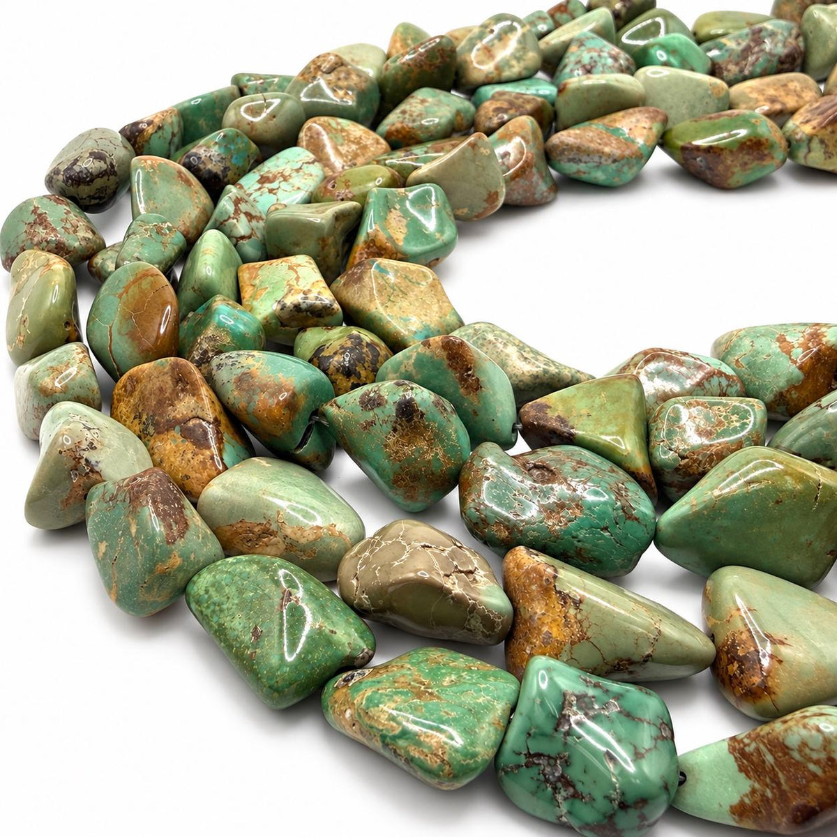 Multicolor Huibei Turquoise Beads - Earthy Green with Matrix - Never Dyed or Color Enhancement - Freeform Nugget Approx. 18-20mm #A127