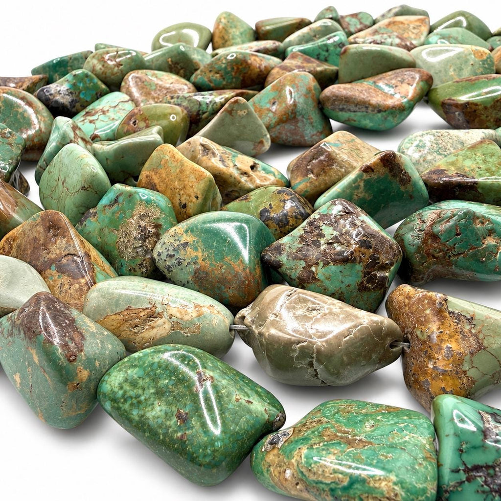 Multicolor Huibei Turquoise Beads - Earthy Green with Matrix - Never Dyed or Color Enhancement - Freeform Nugget Approx. 18-20mm #A127