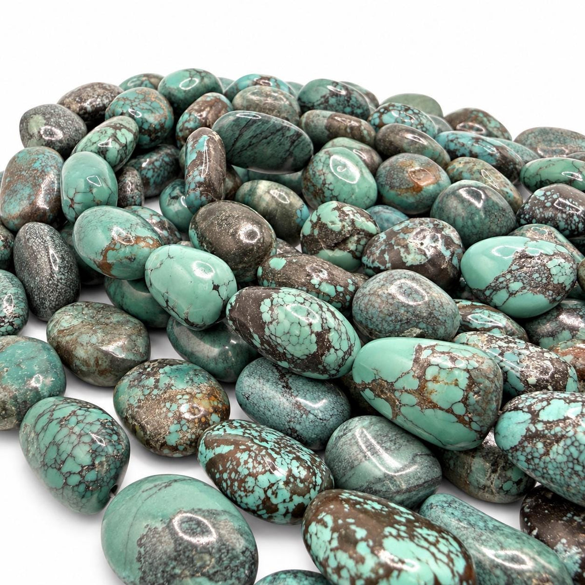 Beautiful Turquoise Beads - Earthy Blue Green with Matrix - Never Dyed or Color Enhancement - Large Freeform Oval Approx. 16-22mm #A124