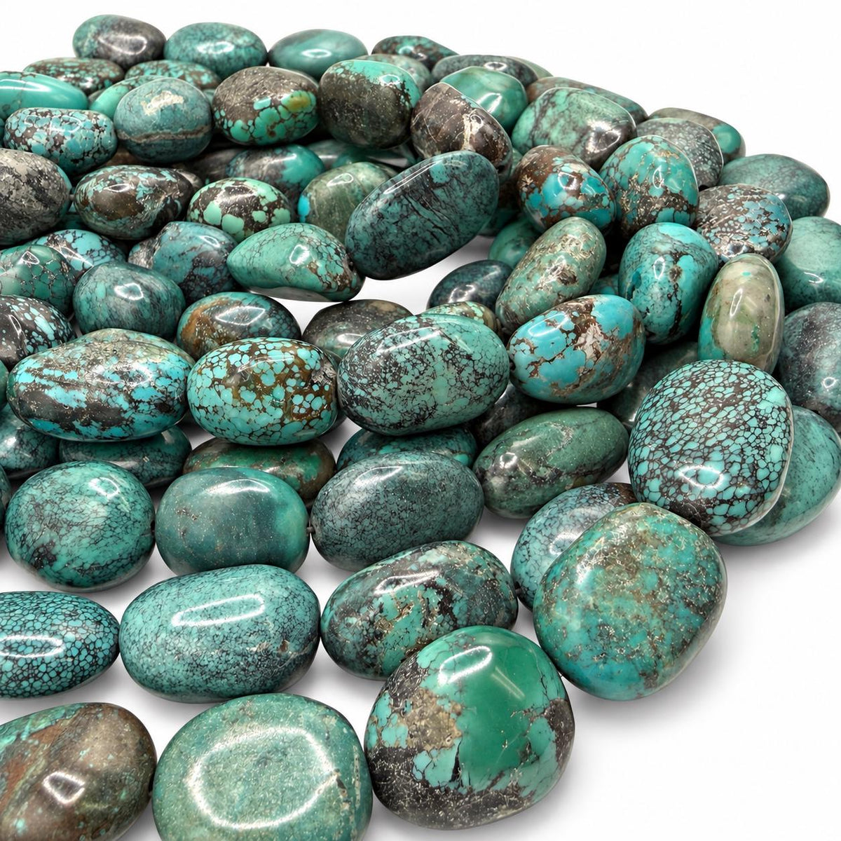 Beautiful Turquoise Beads - Earthy Blue Green with Matrix - Never Dyed or Color Enhancement - Large Freeform Oval Approx. 16-22mm #A124