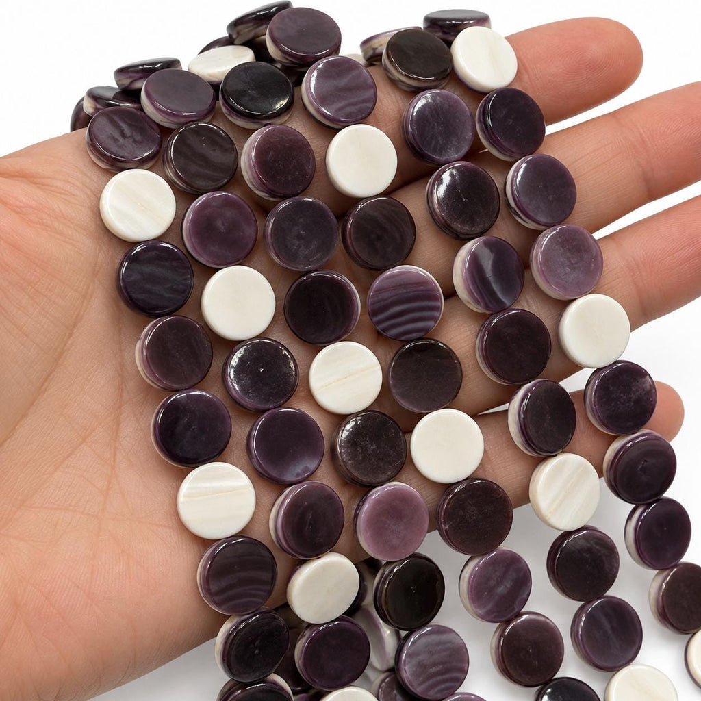 Extra Dark Wampum Shell Beads From USA (Rare Color) Native American Style - Men's Jewelry - Smooth Coin 12mm #B413