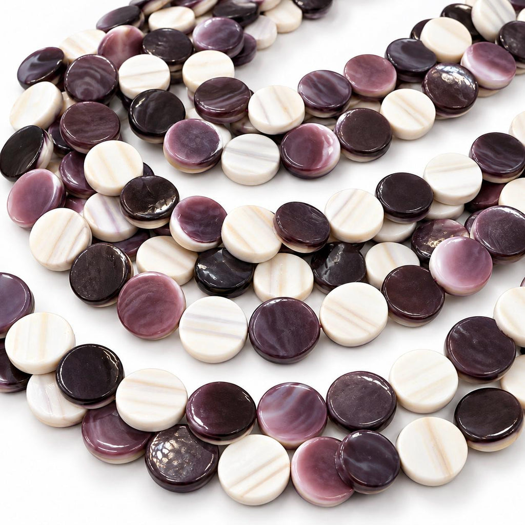 Extra Dark Wampum Shell Beads From USA (Rare Color) Native American Style - Men's Jewelry - Smooth Coin 12mm #B413