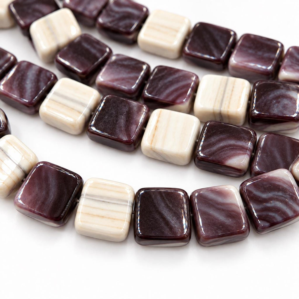 Extra Dark Wampum Shell Beads From USA (Rare Color) Native American Style - Men's Jewelry - Smooth Square 10mm #B412