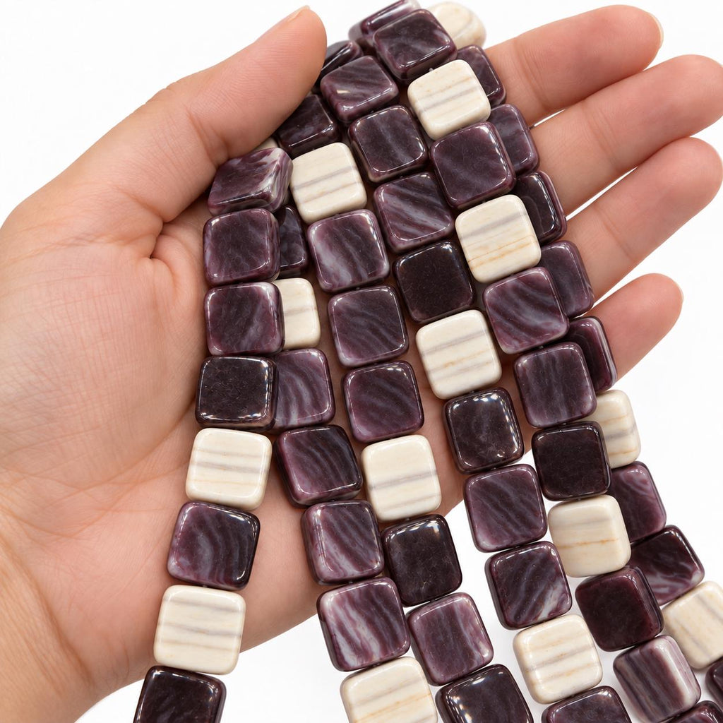 Extra Dark Wampum Shell Beads From USA (Rare Color) Native American Style - Men's Jewelry - Smooth Square 10mm #B412
