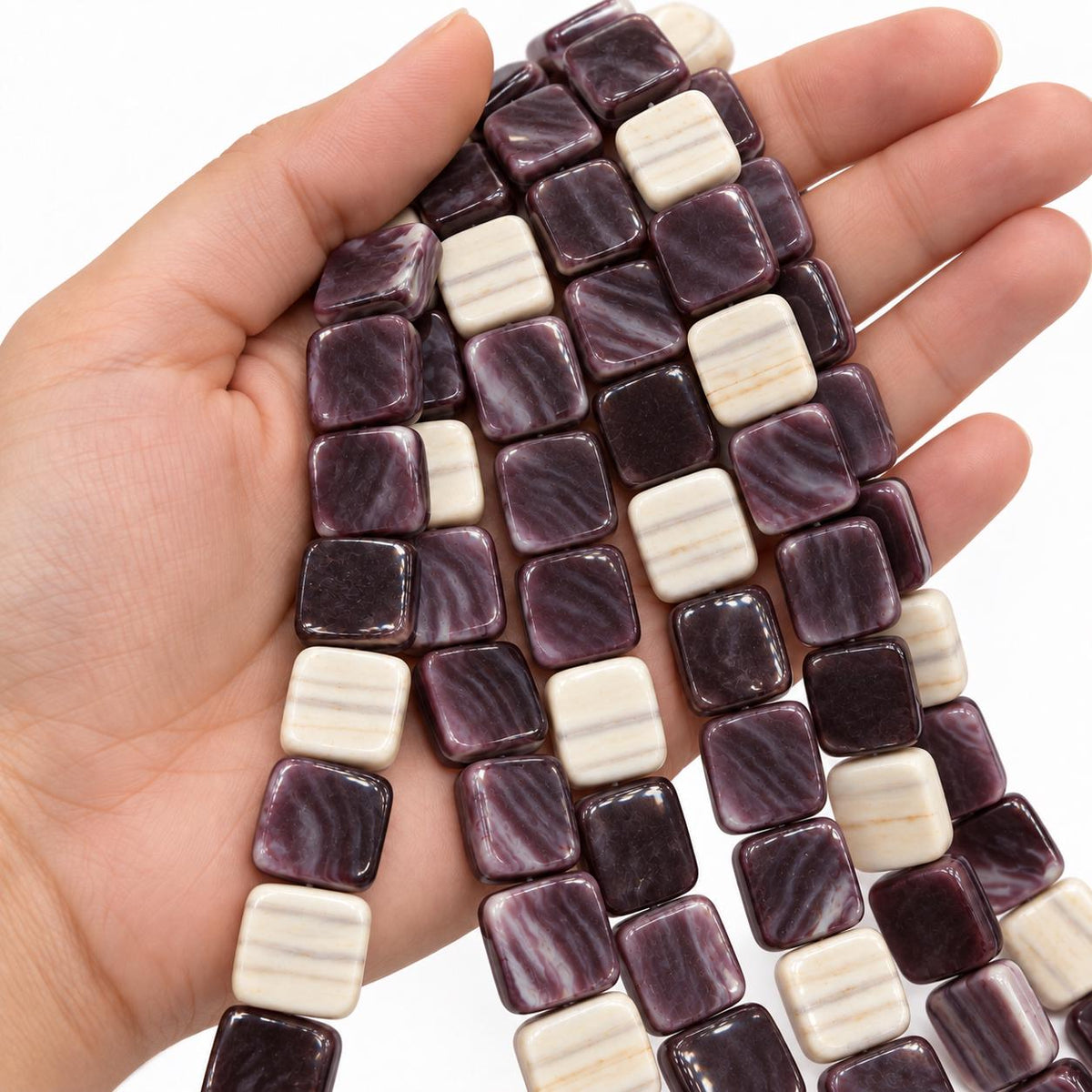 Extra Dark Wampum Shell Beads From USA (Rare Color) Native American Style - Men's Jewelry - Smooth Square 10mm #B412