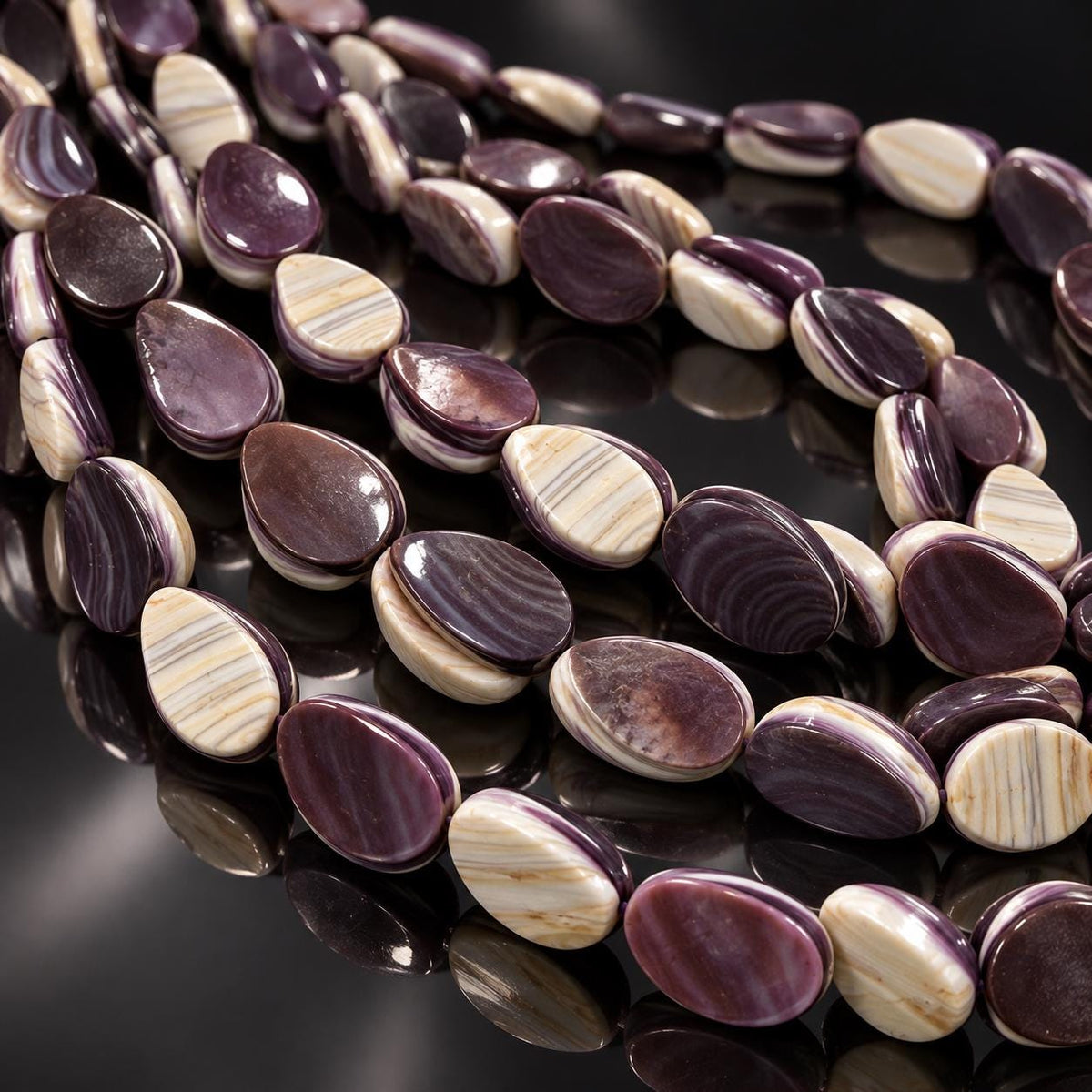 Extra Dark Wampum Shell Beads From USA (Rare Color) Native American Style - Men's Jewelry - Smooth Teardrop 12X16mm #B414