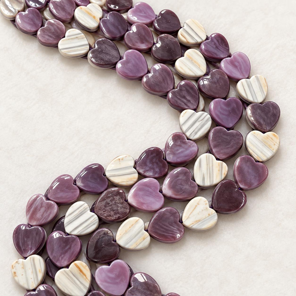 Dark Wampum Shell Beads From USA (Rare Color) Native American Style - Men's Jewelry - Smooth Heart 12mm #B411