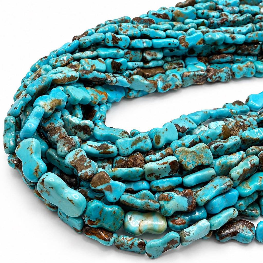 Dog Bone Arizona Turquoise Beads with Brown Matrix - Untreated with No Dye or Color Enhancement - 8X12mm SKU#A126