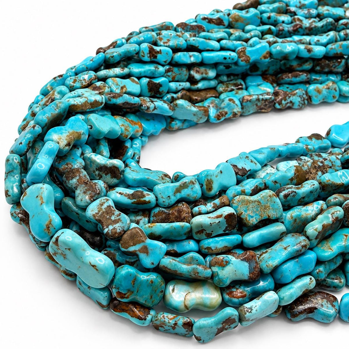 Dog Bone Arizona Turquoise Beads with Brown Matrix - Untreated with No Dye or Color Enhancement - 8X12mm SKU#A126