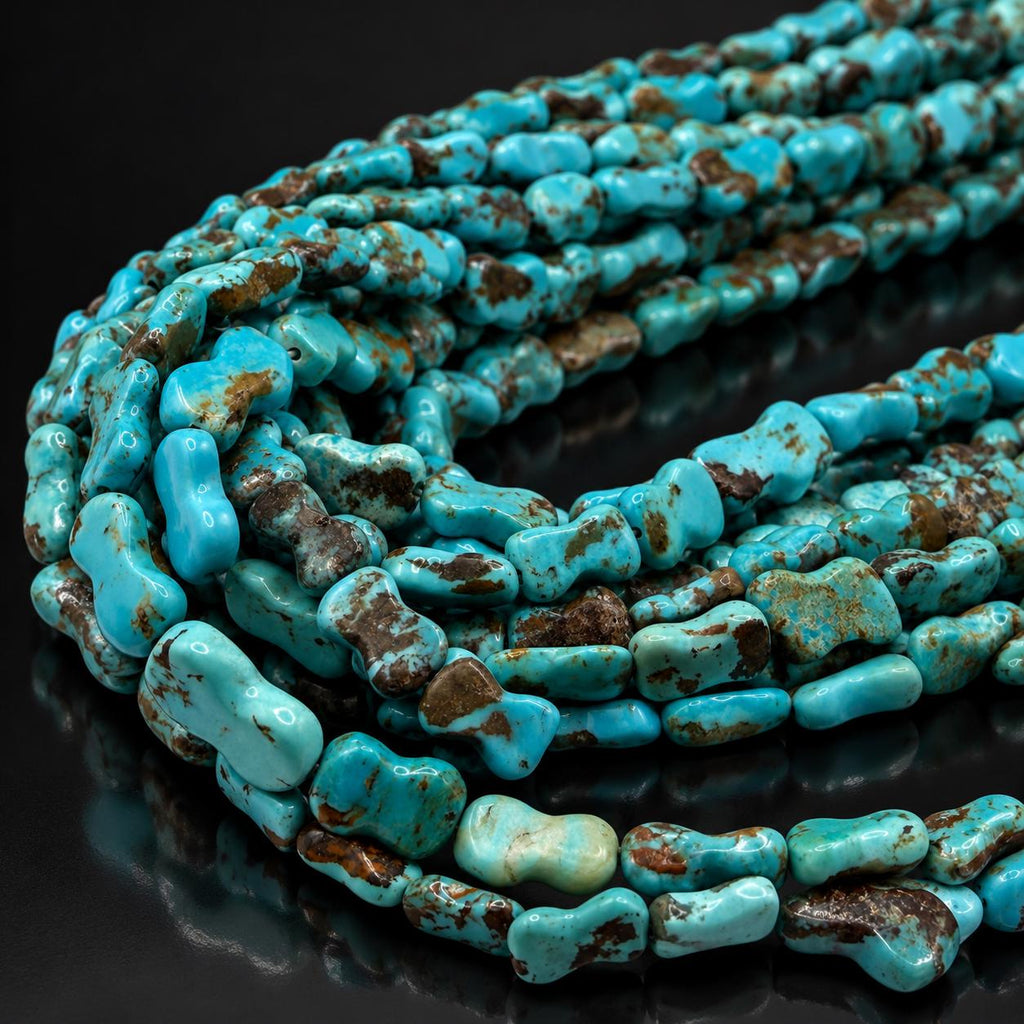 Dog Bone Arizona Turquoise Beads with Brown Matrix - Untreated with No Dye or Color Enhancement - 8X12mm SKU#A126
