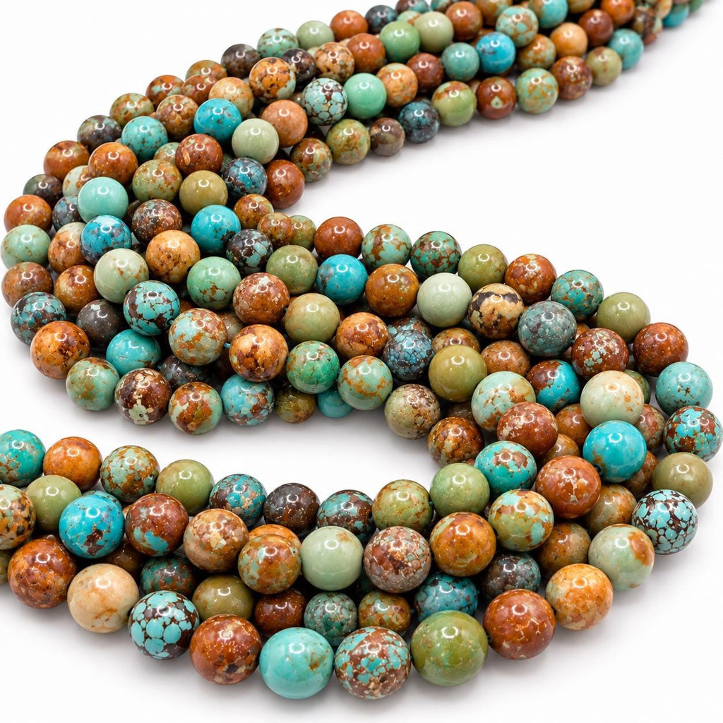 Multicolor Turquoise Beads with Matrix - Different Shades of Blue & Green - Untreated with No Dye - Smooth Off Round