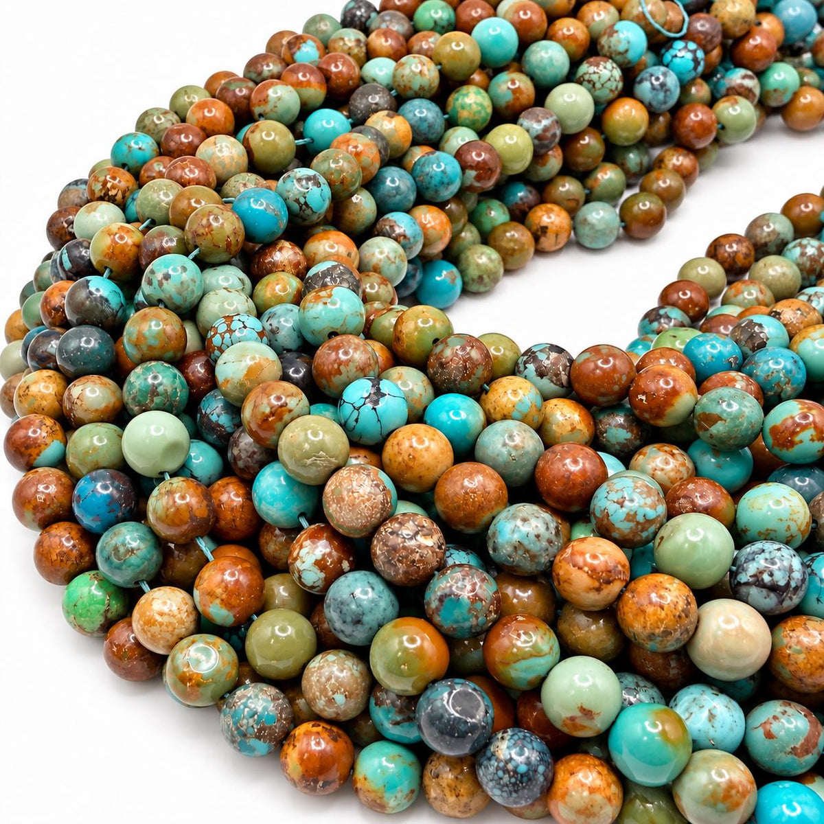 Multicolor Turquoise Beads with Matrix - Different Shades of Blue & Green - Untreated with No Dye - Smooth Off Round