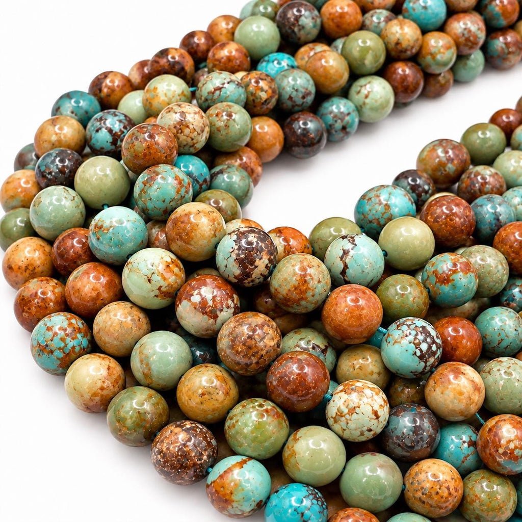 Multicolor Turquoise Beads with Matrix - Different Shades of Blue & Green - Untreated with No Dye - Smooth Off Round