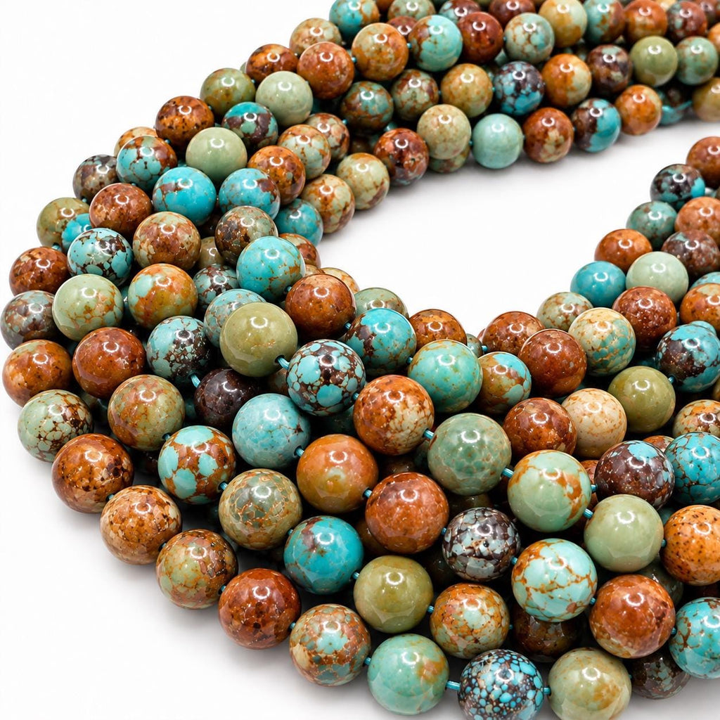 Multicolor Turquoise Beads with Matrix - Different Shades of Blue & Green - Untreated with No Dye - Smooth Off Round