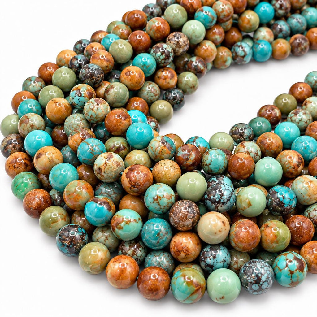 Multicolor Turquoise Beads with Matrix - Different Shades of Blue & Green - Untreated with No Dye - Smooth Off Round