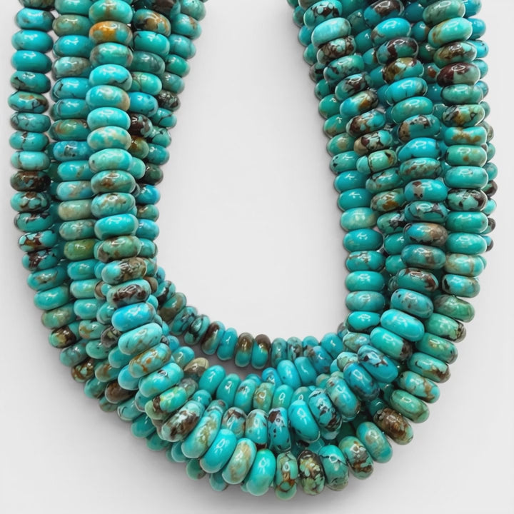 Arizona Kingman Turquoise Beads USA - Balanced Matrix - Rich Robin Egg Blue Tone - Men's Jewelry - Smooth Rondelle 6mm SKU#B504